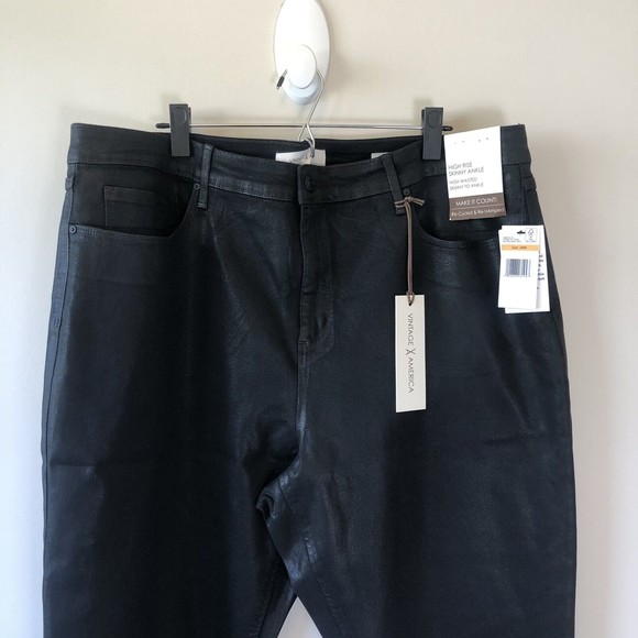 Vintage America High Rise Skinny Ankle Coated Jeans Black Women's Size 24W NWT’s - Picture 6 of 16